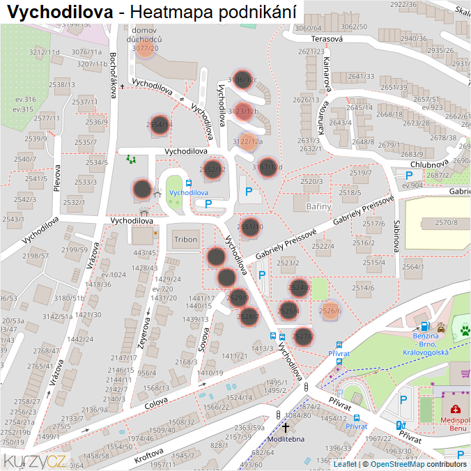 Mapa Vychodilova - Firmy v ulici.