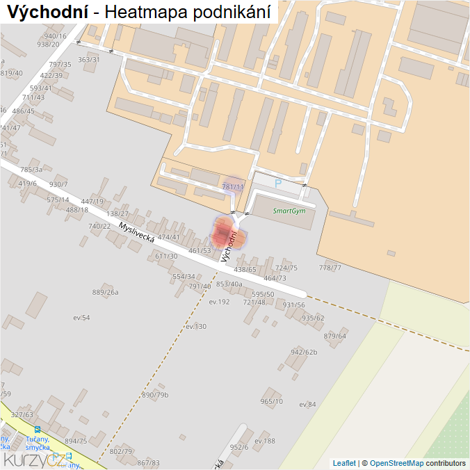 Mapa Východní - Firmy v ulici.