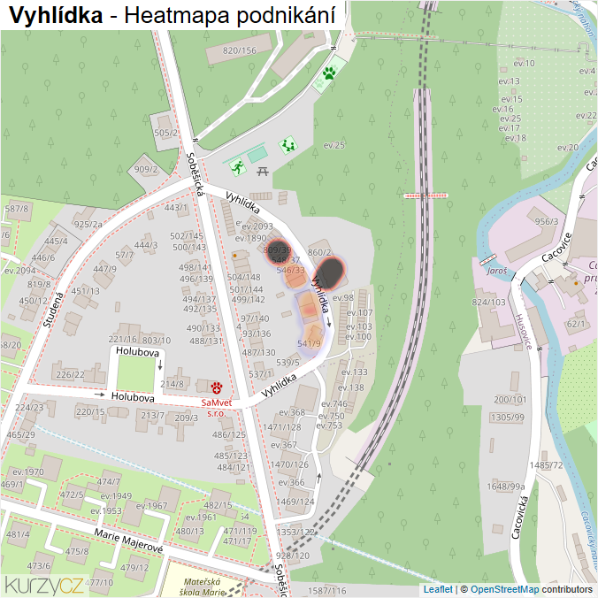 Mapa Vyhlídka - Firmy v ulici.
