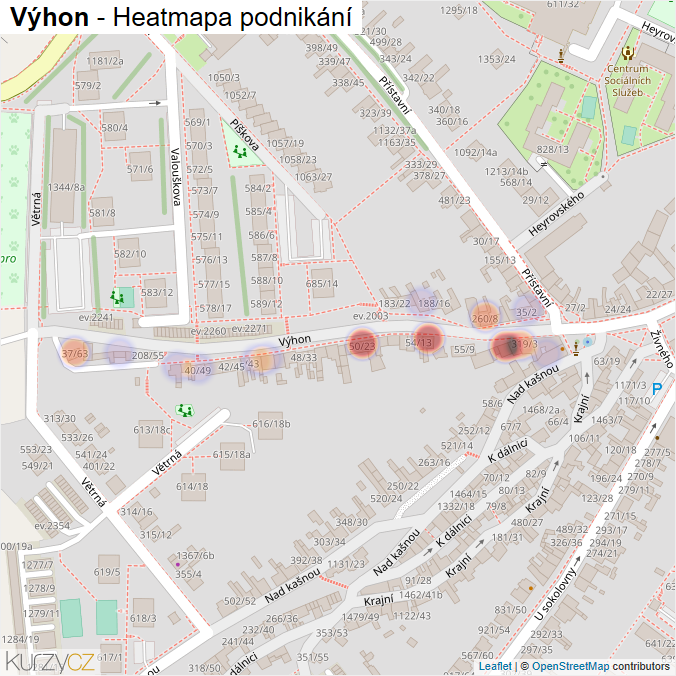 Mapa Výhon - Firmy v ulici.