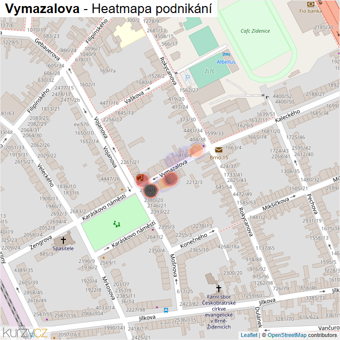 Mapa Vymazalova - Firmy v ulici.