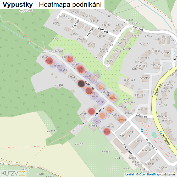 Mapa Výpustky - Firmy v ulici.