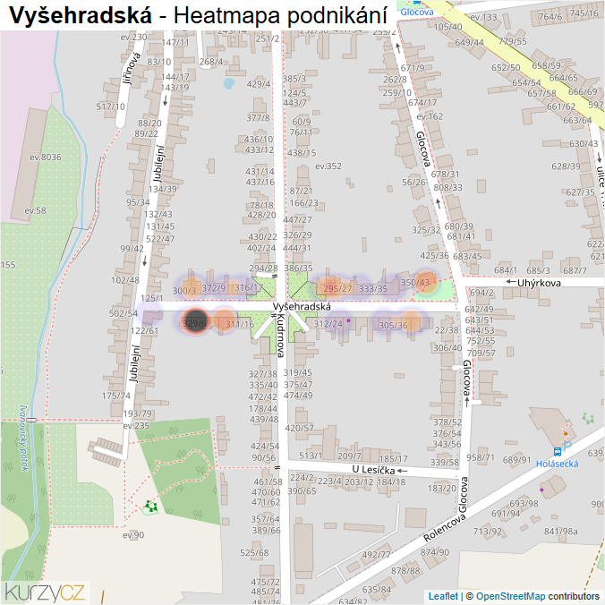 Mapa Vyšehradská - Firmy v ulici.