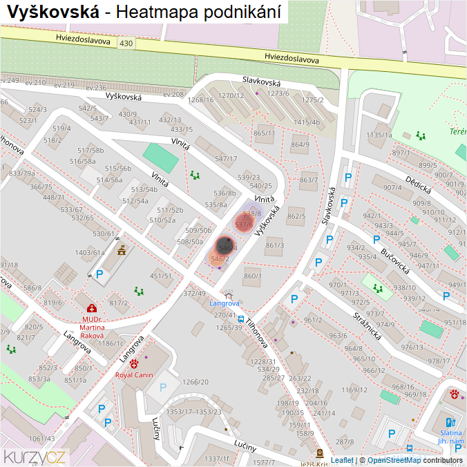 Mapa Vyškovská - Firmy v ulici.