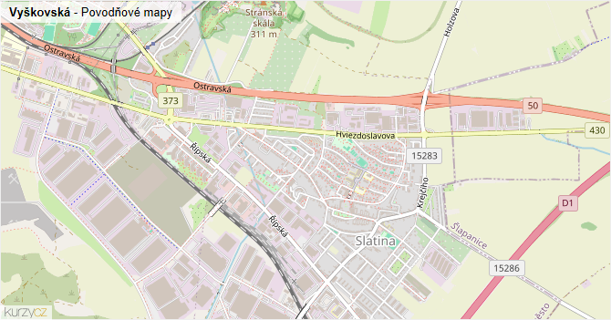 Vyškovská - záplavové mapy stoleté vody