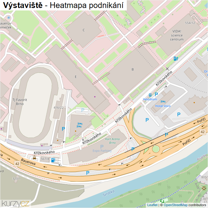 Mapa Výstaviště - Firmy v ulici.
