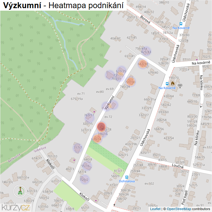 Mapa Výzkumní - Firmy v ulici.