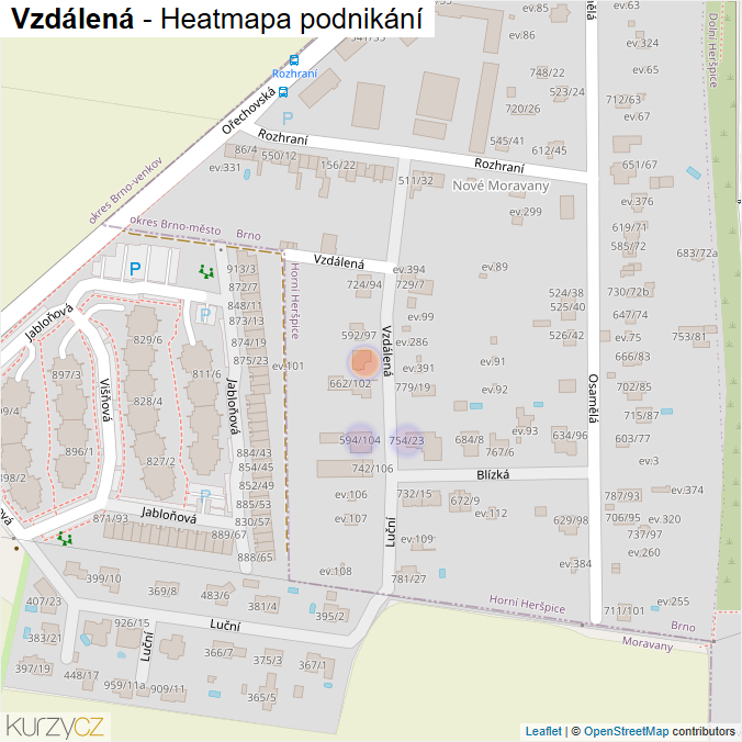 Mapa Vzdálená - Firmy v ulici.
