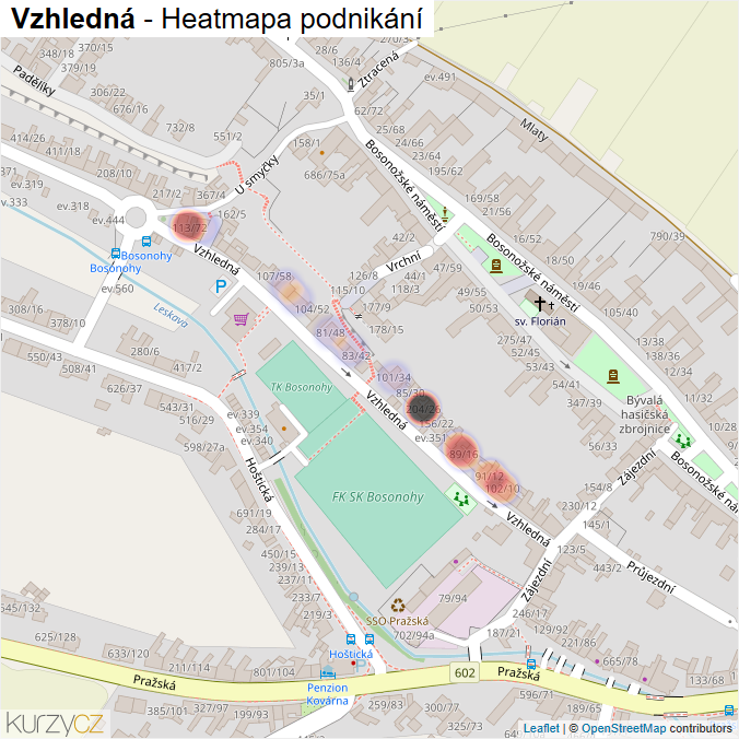 Mapa Vzhledná - Firmy v ulici.