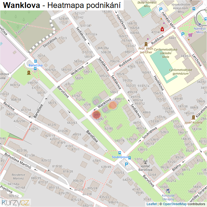 Mapa Wanklova - Firmy v ulici.