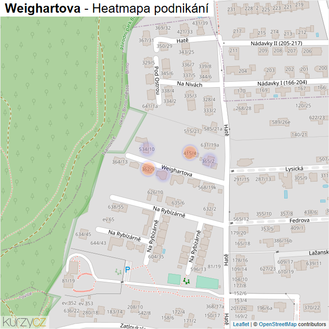 Mapa Weighartova - Firmy v ulici.