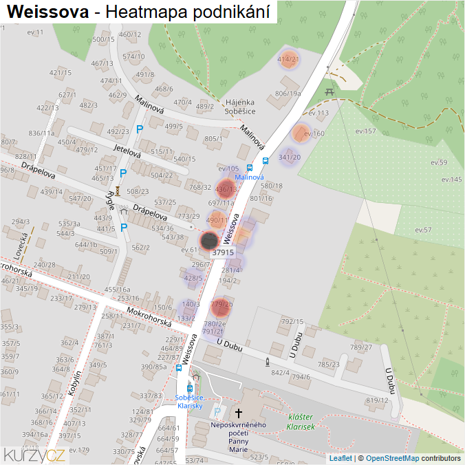 Mapa Weissova - Firmy v ulici.