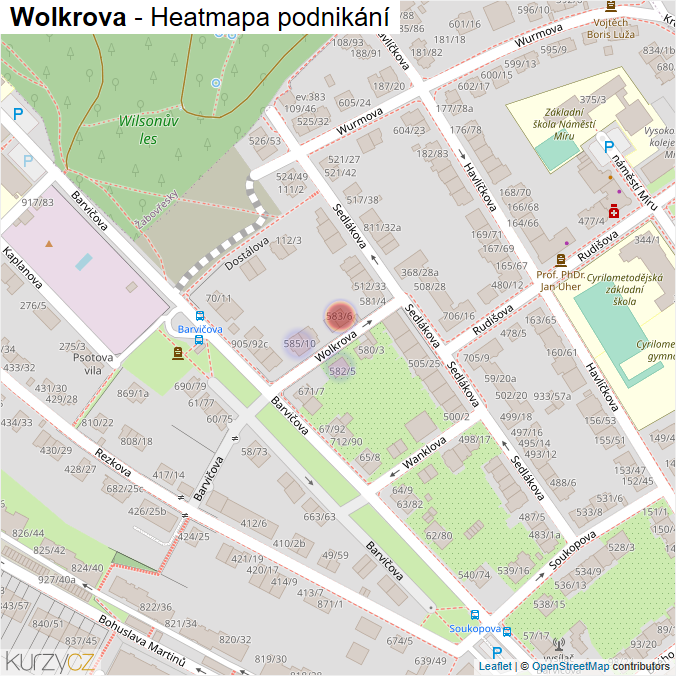 Mapa Wolkrova - Firmy v ulici.