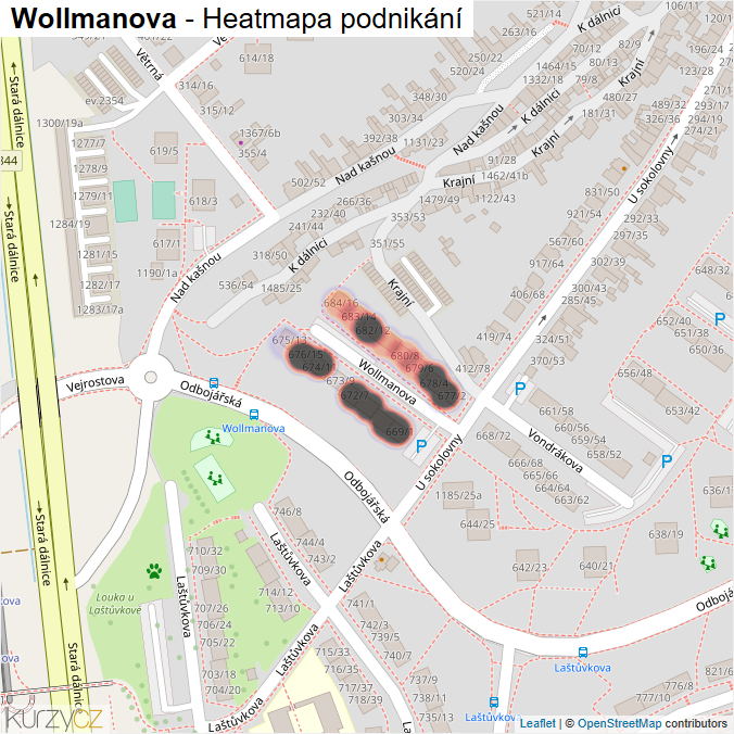 Mapa Wollmanova - Firmy v ulici.