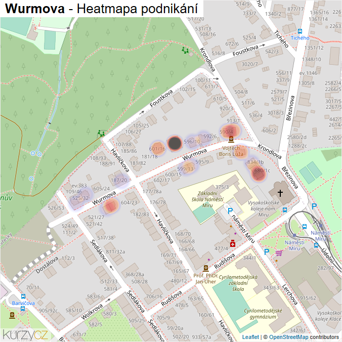 Mapa Wurmova - Firmy v ulici.