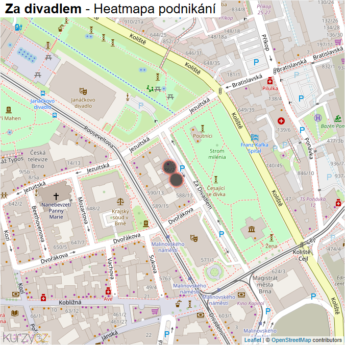 Mapa Za divadlem - Firmy v ulici.