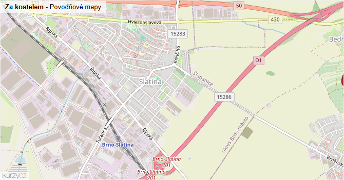 Za kostelem - záplavové mapy stoleté vody