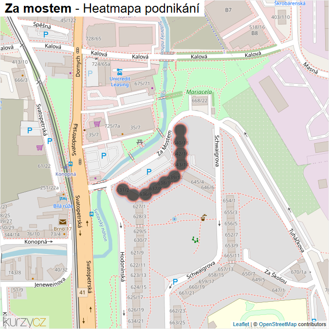 Mapa Za mostem - Firmy v ulici.
