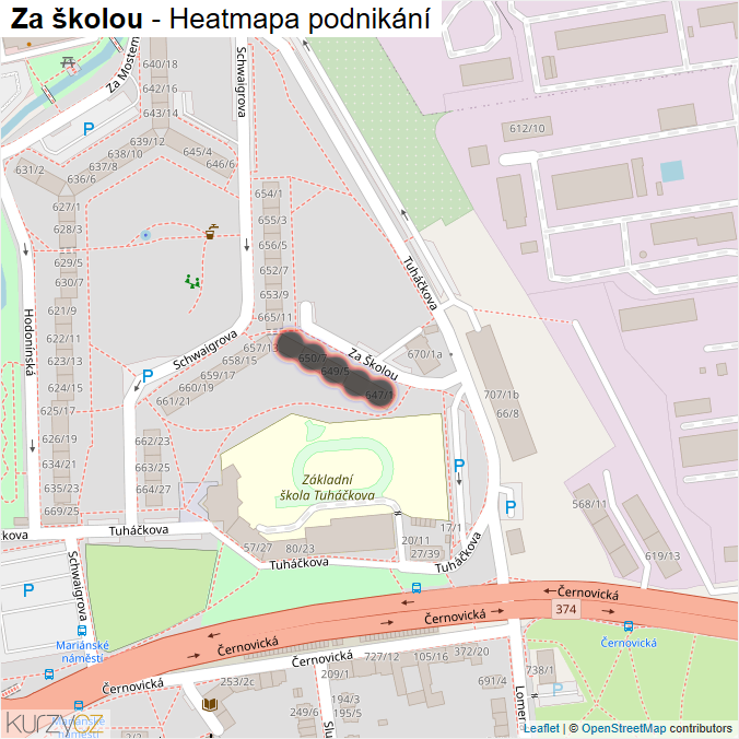 Mapa Za školou - Firmy v ulici.