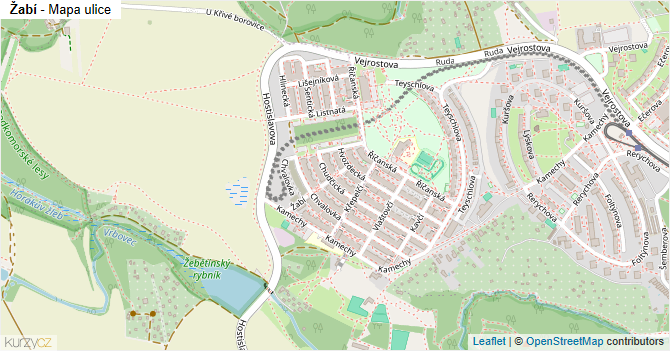 Žabí - mapa ulice