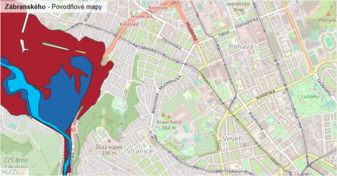 Zábranského - záplavové mapy stoleté vody
