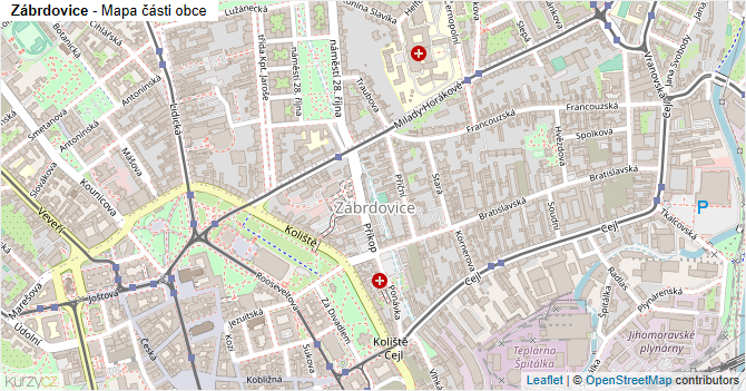 Zábrdovice - mapa části obce