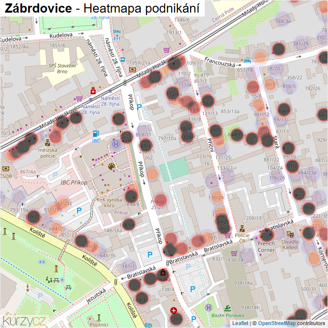 Mapa Zábrdovice - Firmy v části obce.