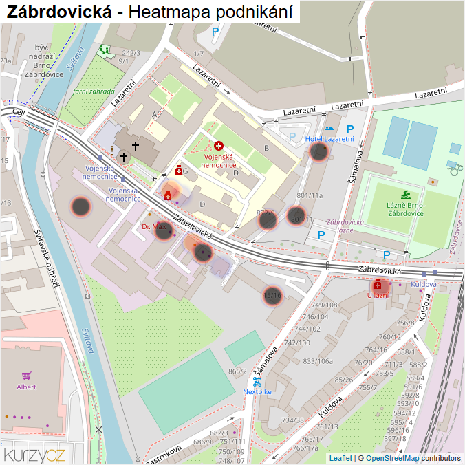 Mapa Zábrdovická - Firmy v ulici.