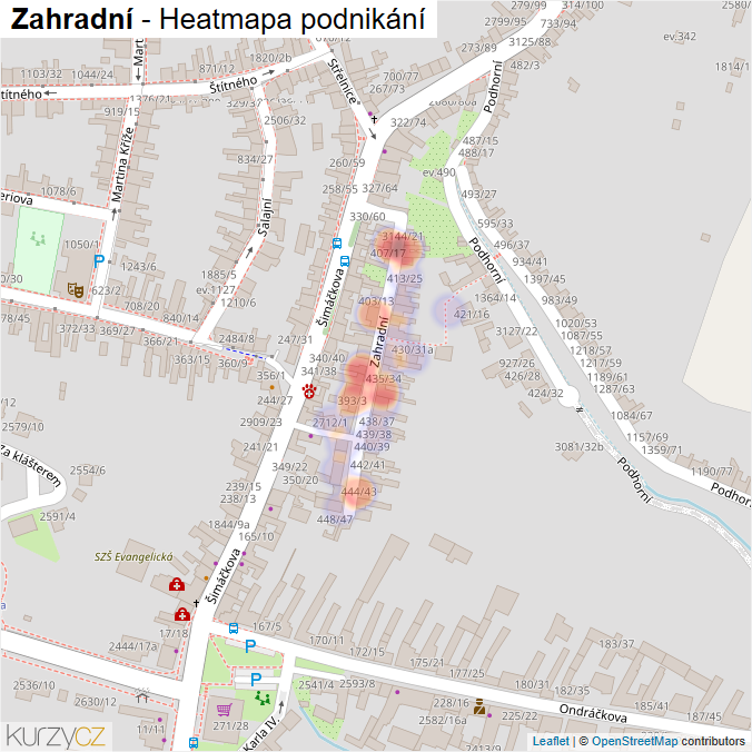 Mapa Zahradní - Firmy v ulici.