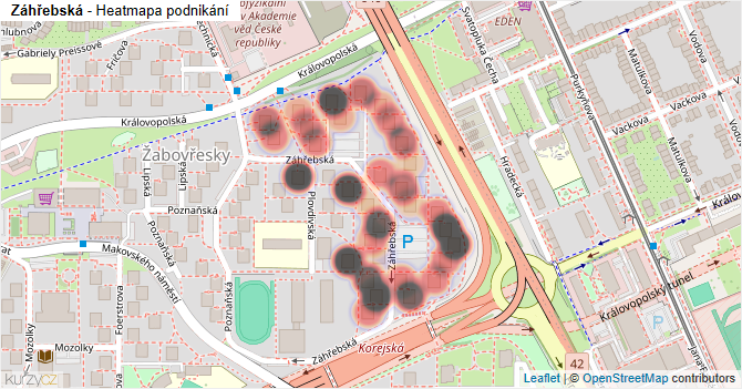 Záhřebská - mapa podnikání