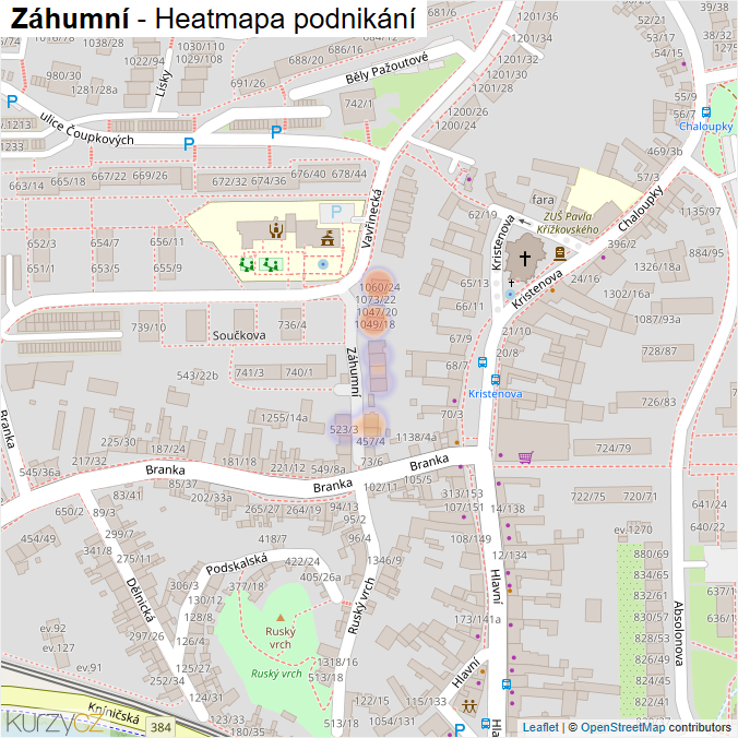 Mapa Záhumní - Firmy v ulici.