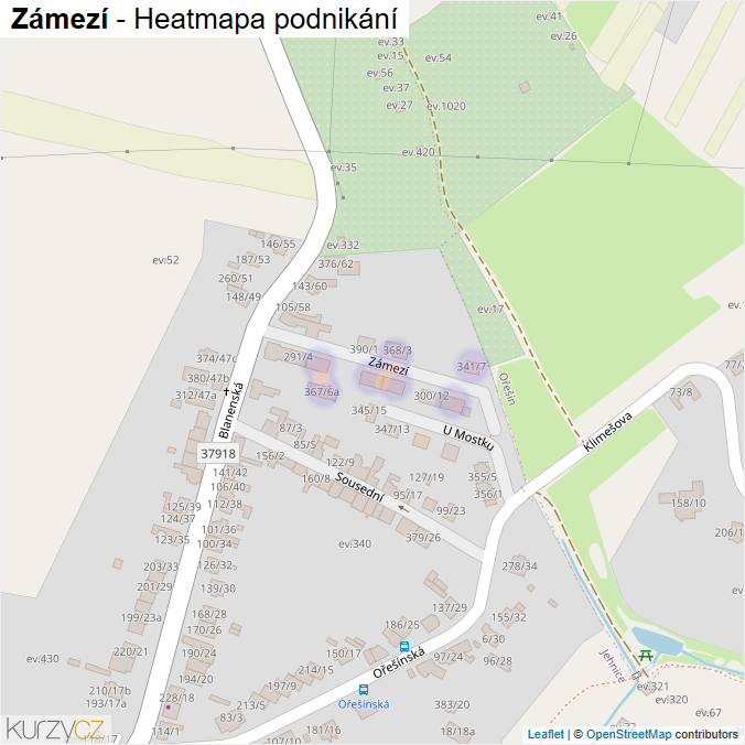Mapa Zámezí - Firmy v ulici.