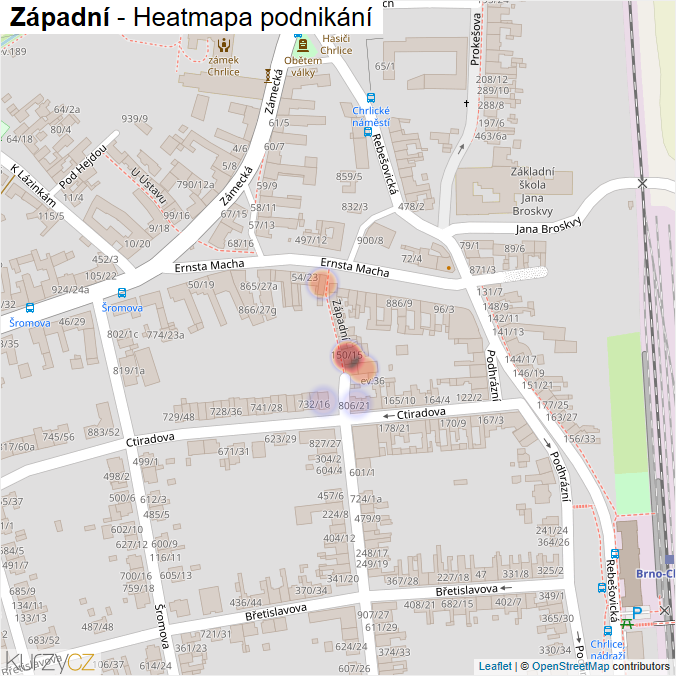 Mapa Západní - Firmy v ulici.