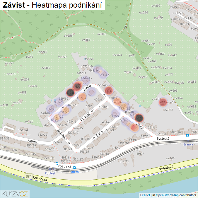 Mapa Závist - Firmy v ulici.