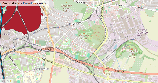 Závodského - záplavové mapy stoleté vody