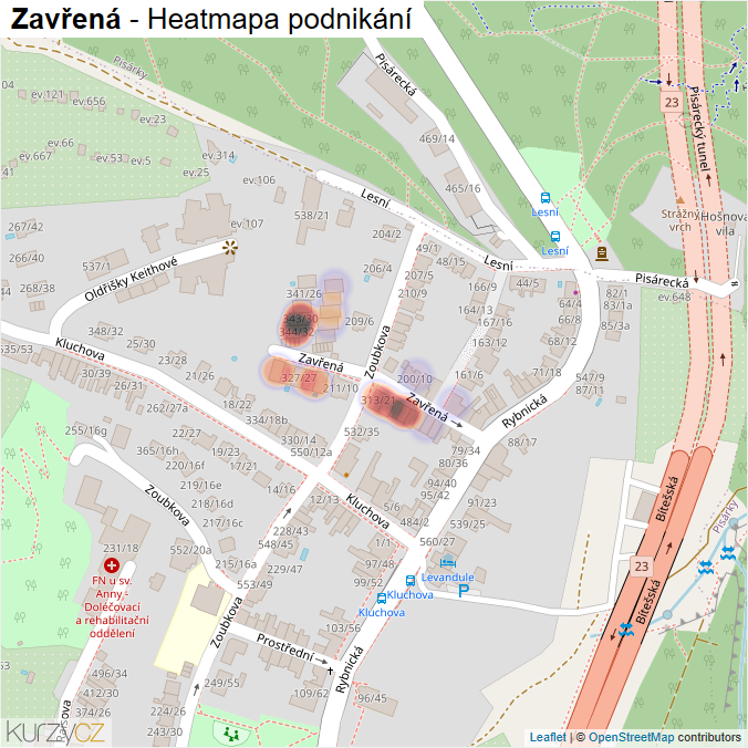 Mapa Zavřená - Firmy v ulici.