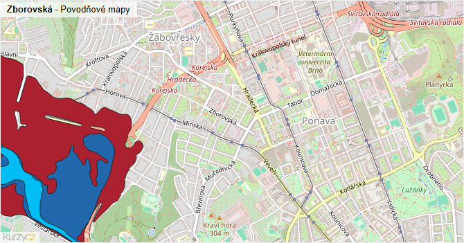 Zborovská - záplavové mapy stoleté vody