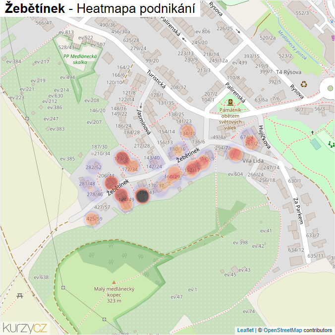 Mapa Žebětínek - Firmy v ulici.