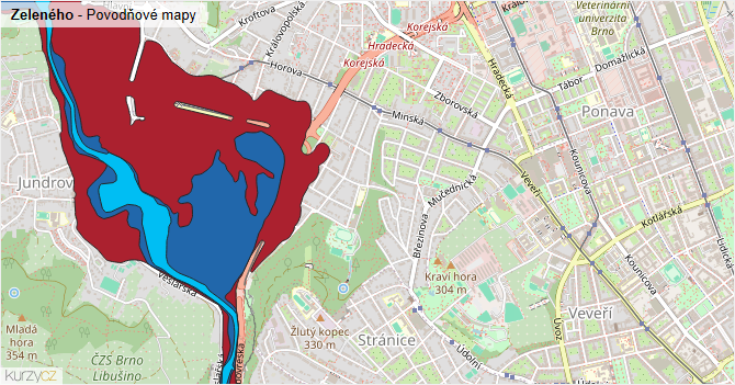 Zeleného - záplavové mapy stoleté vody