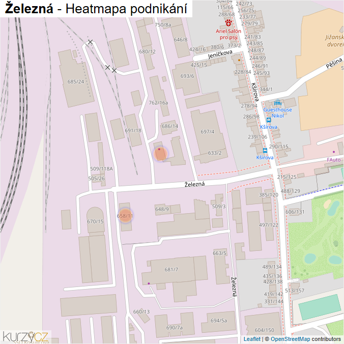 Mapa Železná - Firmy v ulici.