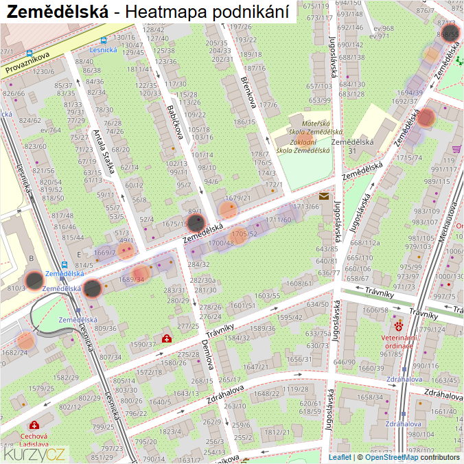 Mapa Zemědělská - Firmy v ulici.
