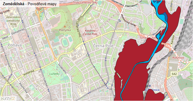 Zemědělská - záplavové mapy stoleté vody