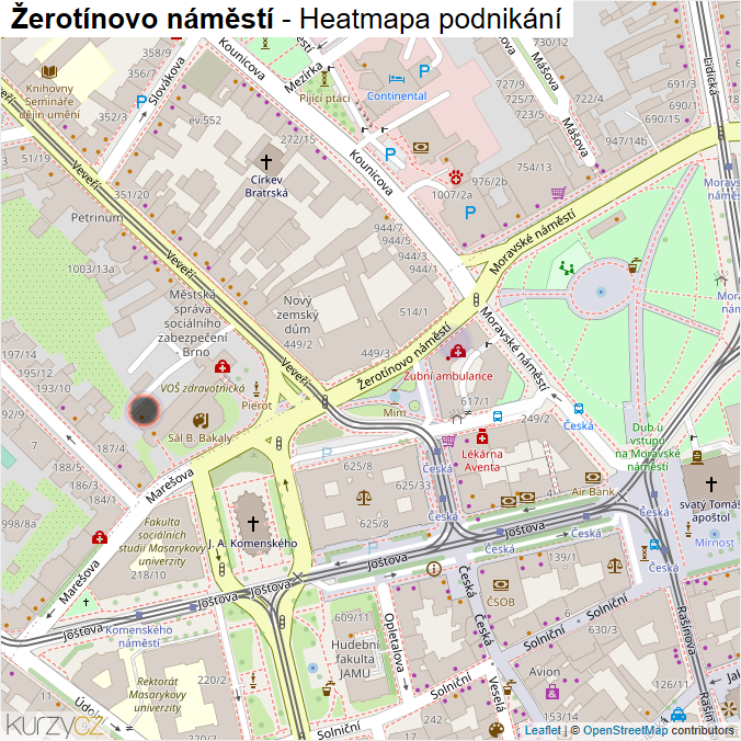 Mapa Žerotínovo náměstí - Firmy v ulici.