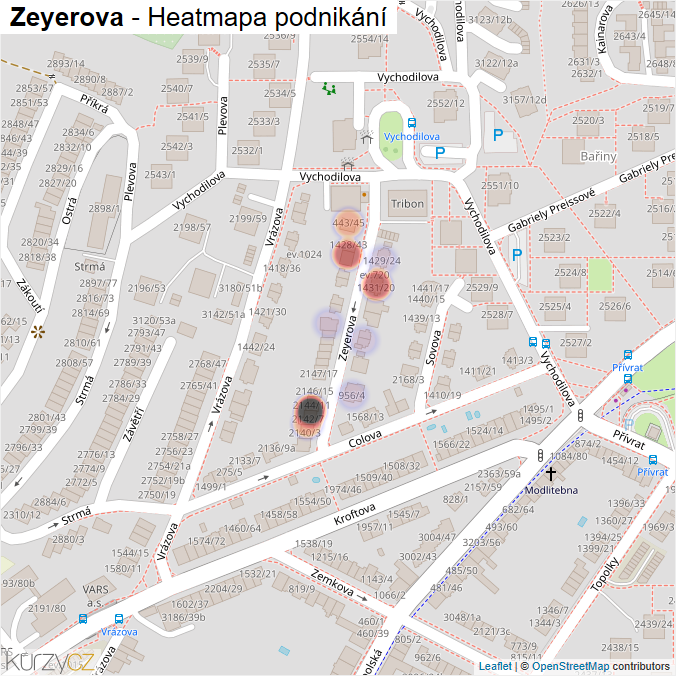 Mapa Zeyerova - Firmy v ulici.