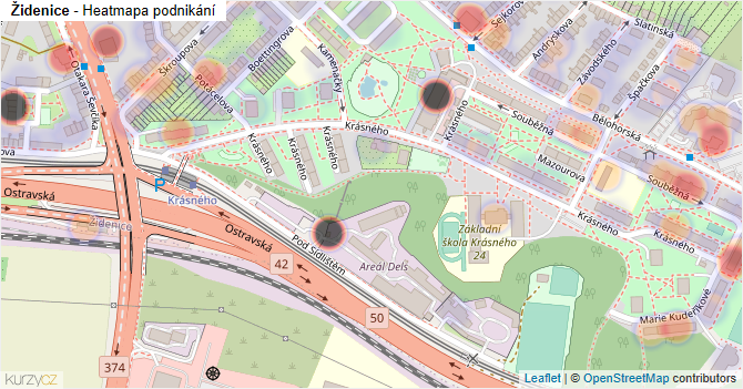 Židenice - mapa podnikání