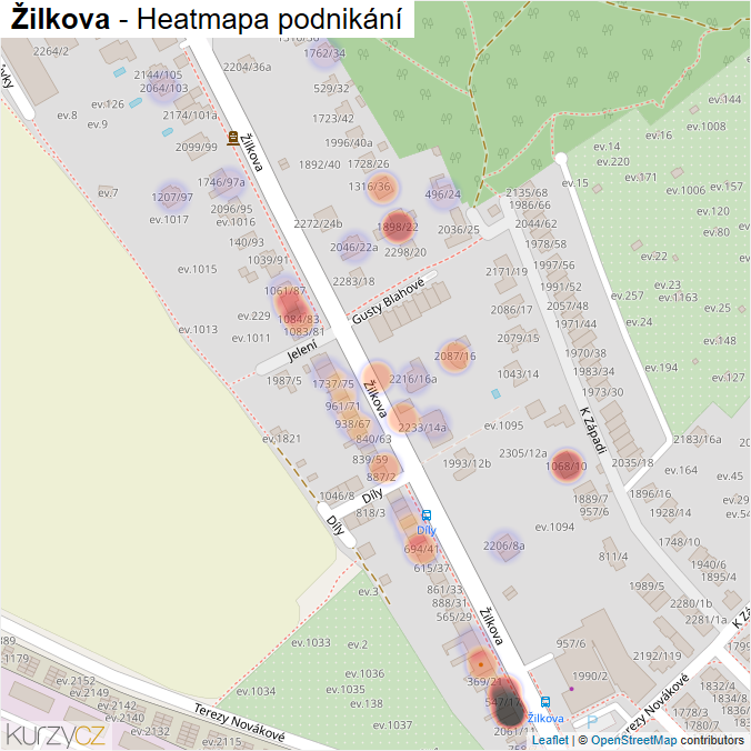 Mapa Žilkova - Firmy v ulici.