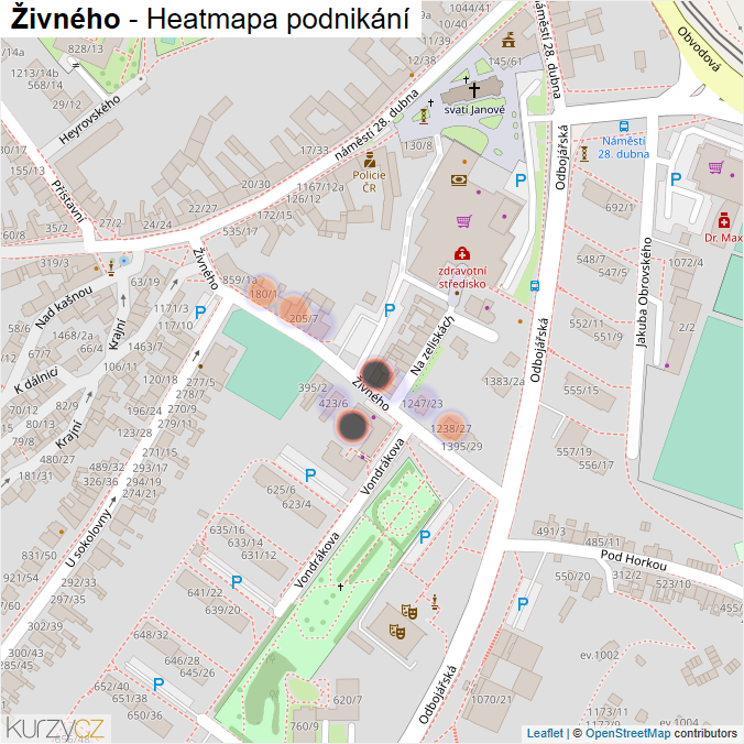 Mapa Živného - Firmy v ulici.