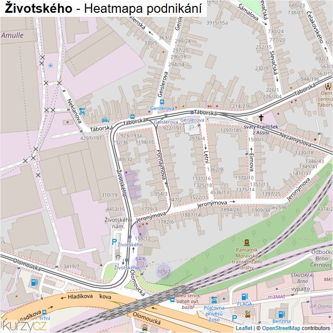 Mapa Životského - Firmy v ulici.