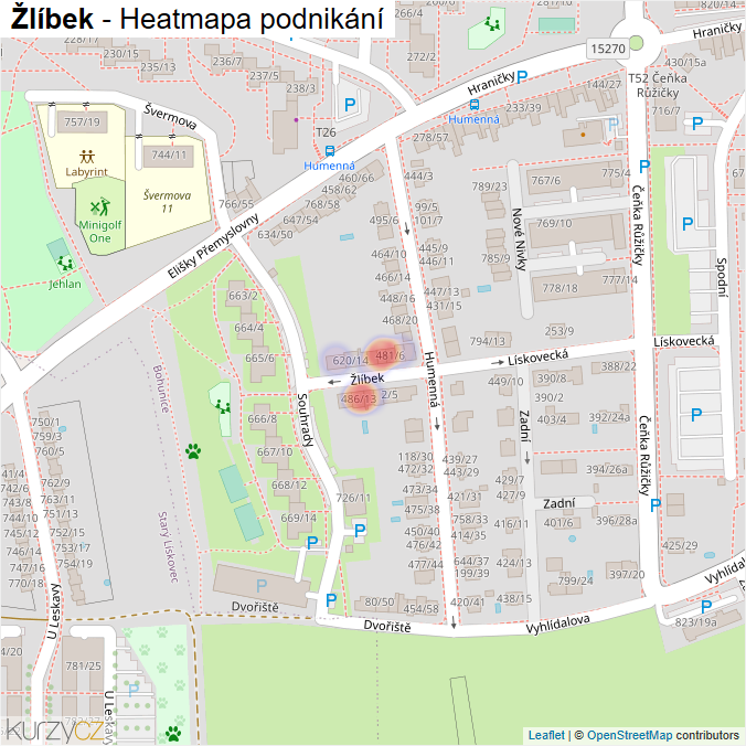 Mapa Žlíbek - Firmy v ulici.
