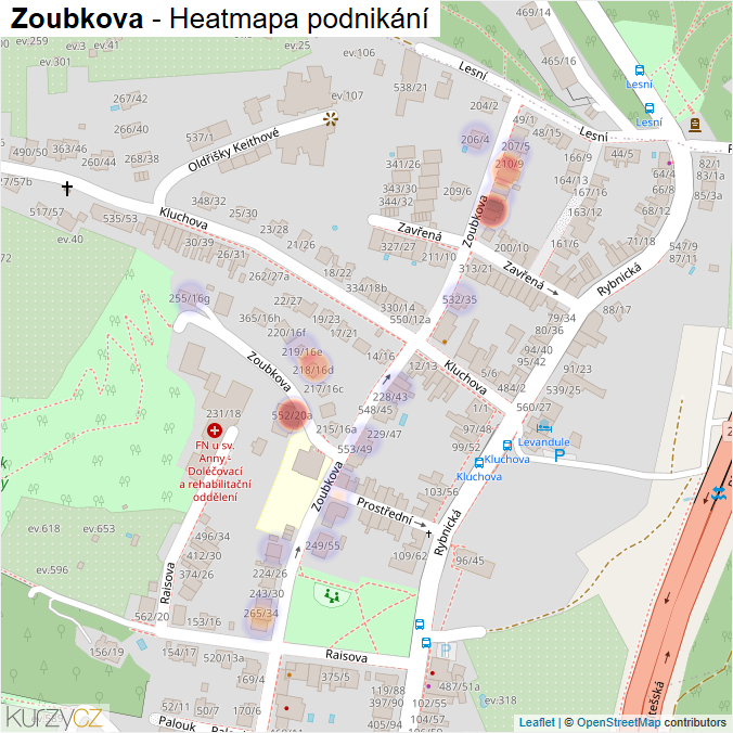 Mapa Zoubkova - Firmy v ulici.